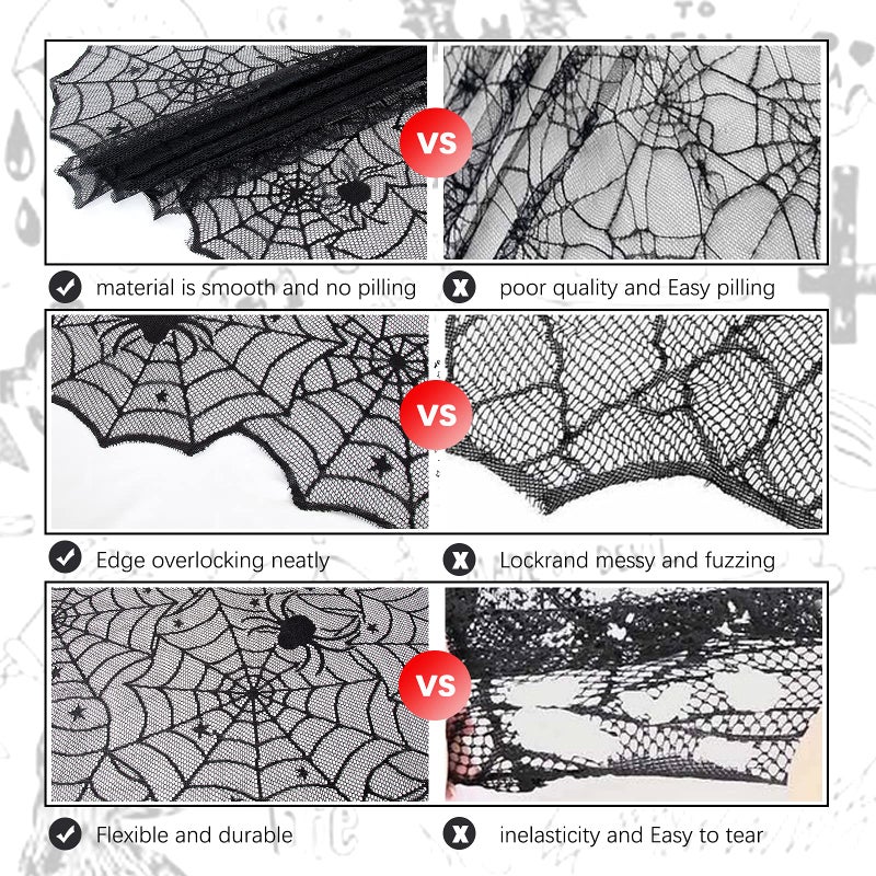LuoluoHouse Black Lace Tablecloth 54x72 Inch Halloween Tablecloths Spider Cobweb Table Cover for Masquerade Dinner Party Scary Movie Nights Table Decorations - Image 4